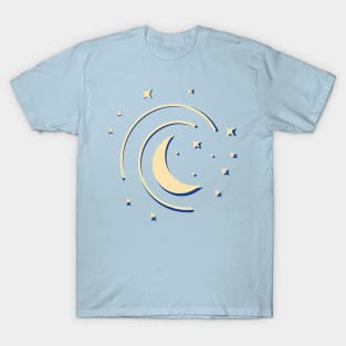 Minimal Moon Logo, Celestial Gothic Planet Night Sky Stars Art T-Shirt